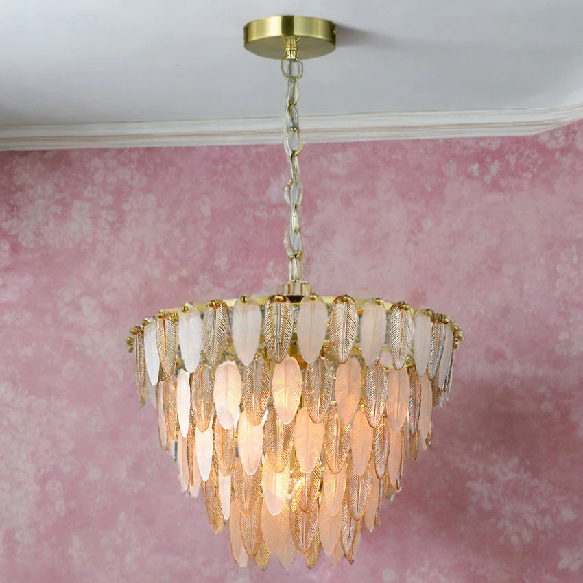 5 Light Amberosia Glass Pendant Lighting Satin Brass Semi Flush Ceiling Fixture Amber