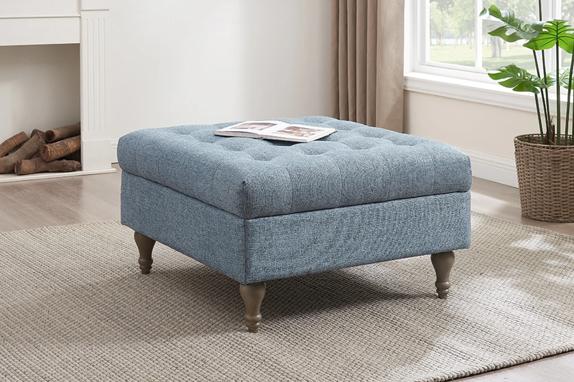 Abbott Button Top Storage Ottoman Blue - Image 3