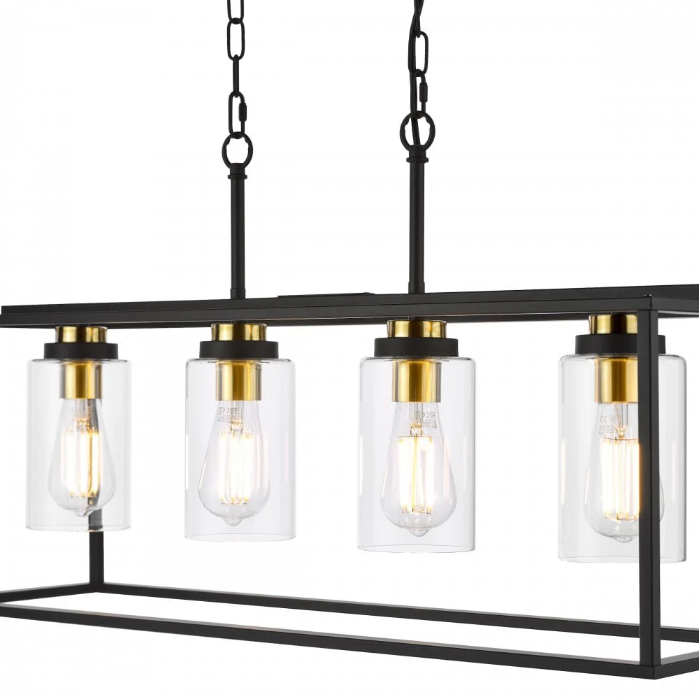 Abel 4 Light Bar Pendant Satin Black and Glass - Image 3