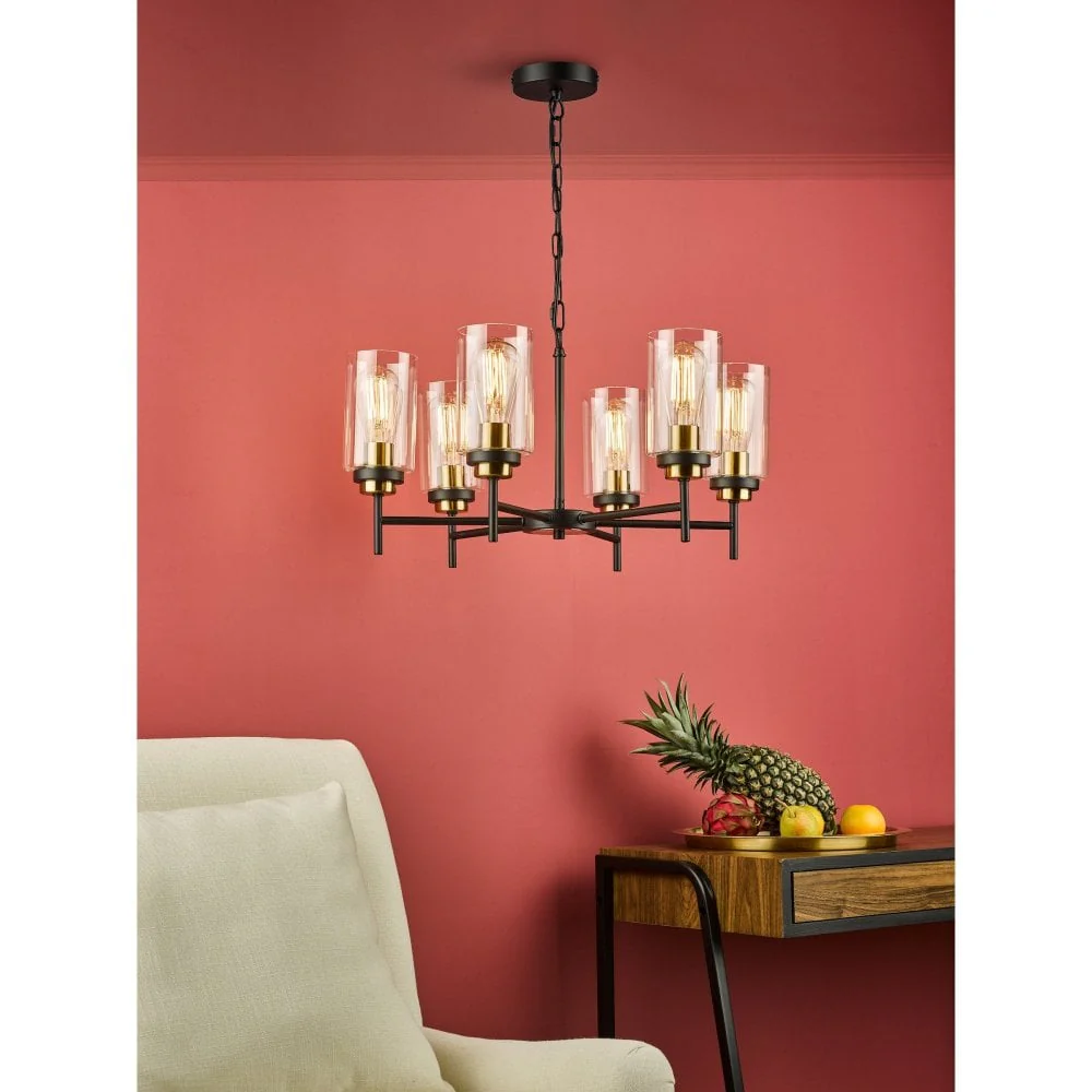 Abel 6 Light Pendant Glass Lighting Fixture Satin Black, Modern Multi-Light Ceiling Pendant for Dining & Living Spaces - Image 3