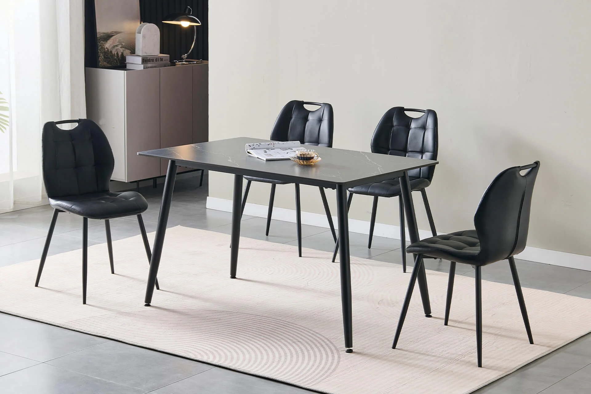 Alva Dining Chair Black PU - Upholstered Faux Leather Dining Chair