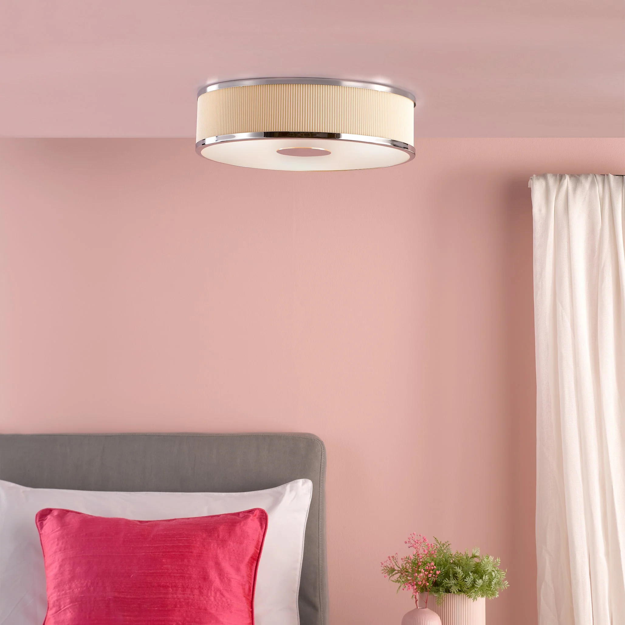 Alvaro 3 Light Flush Crome/Ivory Shade - Stylish Lighting Collection