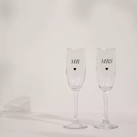Amore Champagne Flutes Set of 2 - Mr & Mrs - Image 2