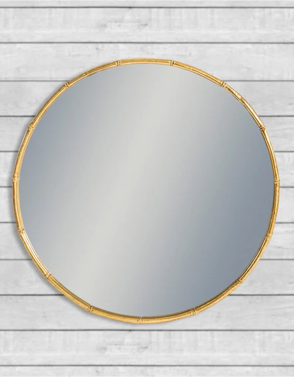 Antique Gold Round Bamboo Wall Mirror - Image 2