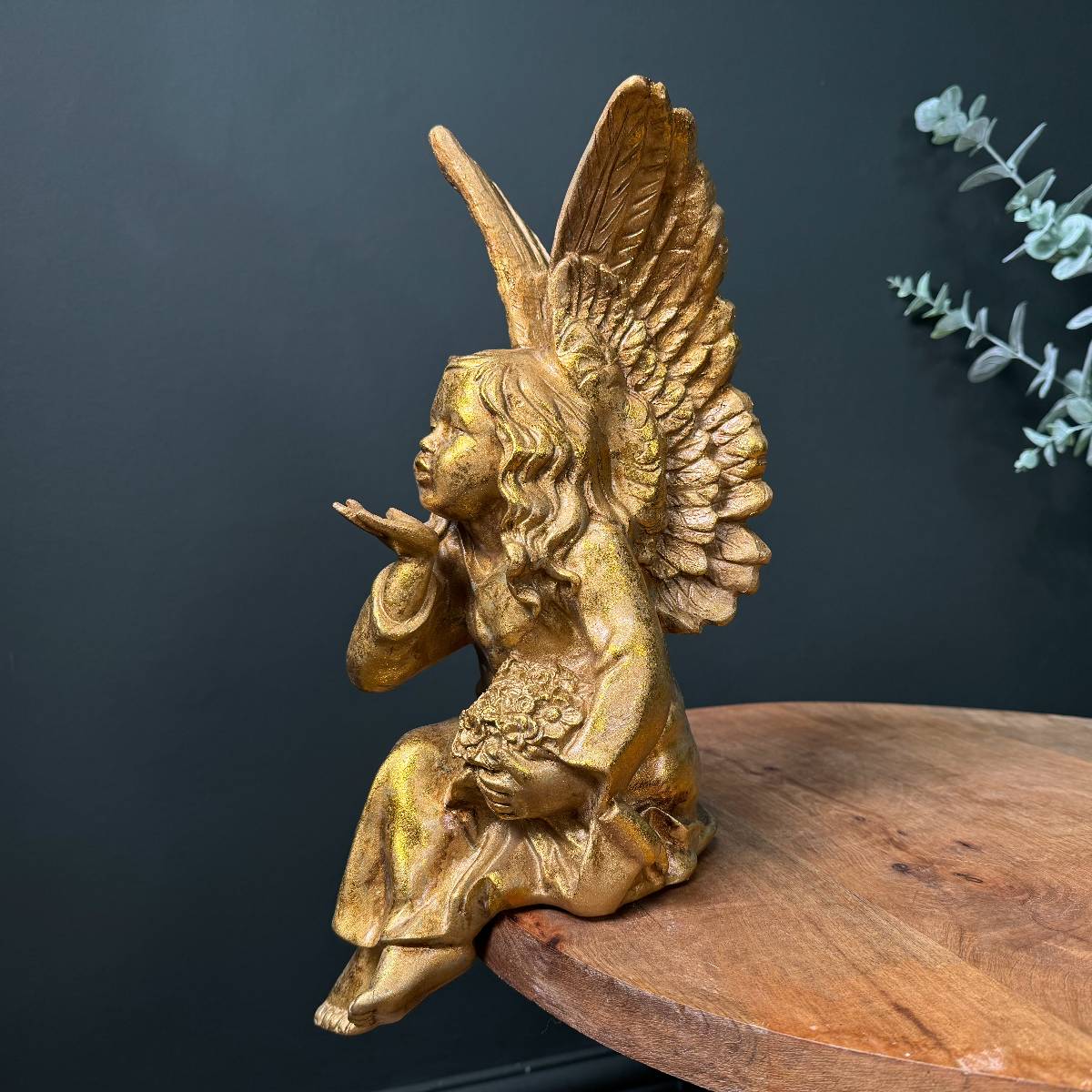 Antique Gold Sitting Angel Figure - Image 3
