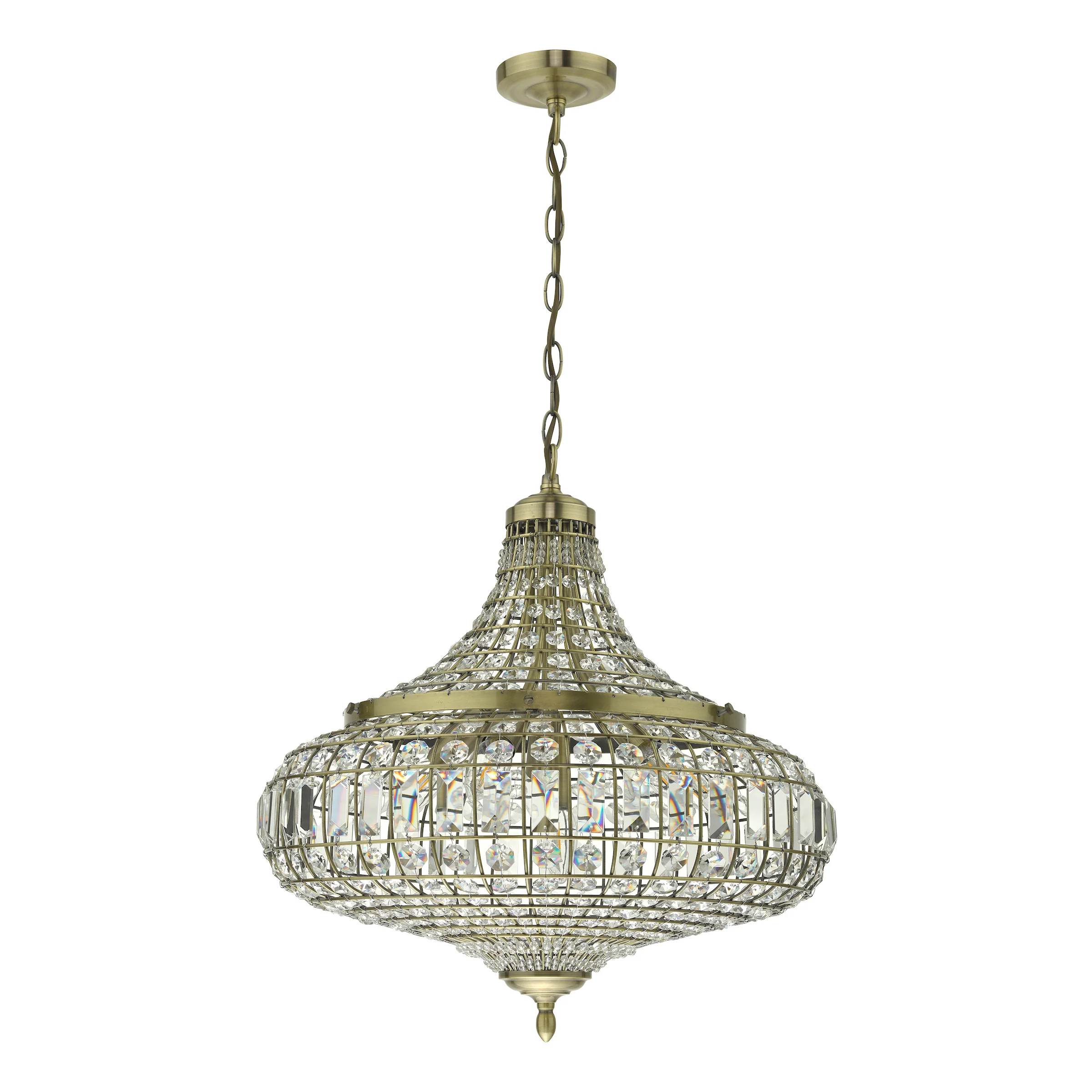 Asmara 6 Light Pendant Antique Brass Crystal - Crystal Pendant Light - Image 3