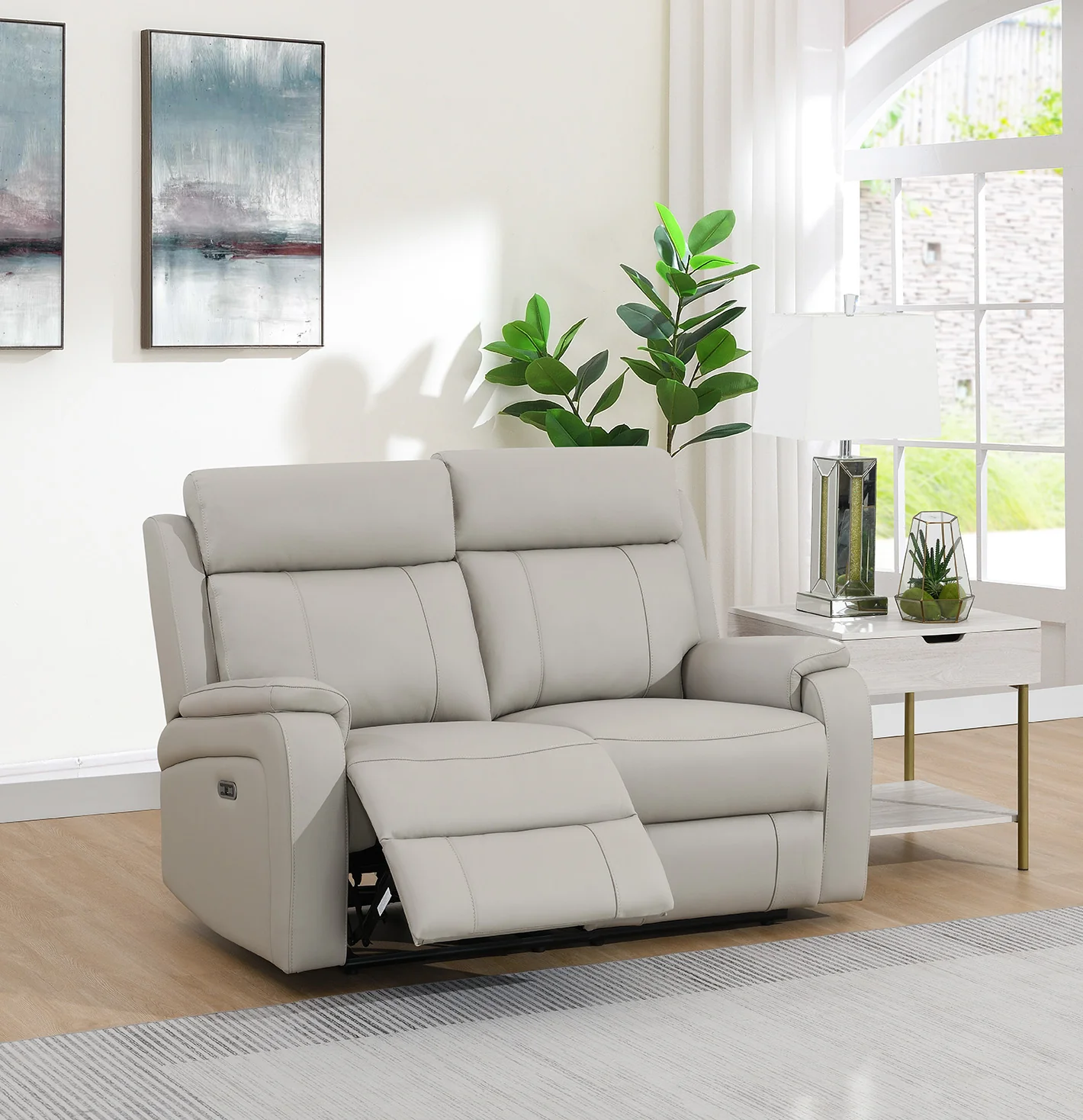 Banbury 2 Seater Sofa Recliner Light Grey - Leather Sofa Collection