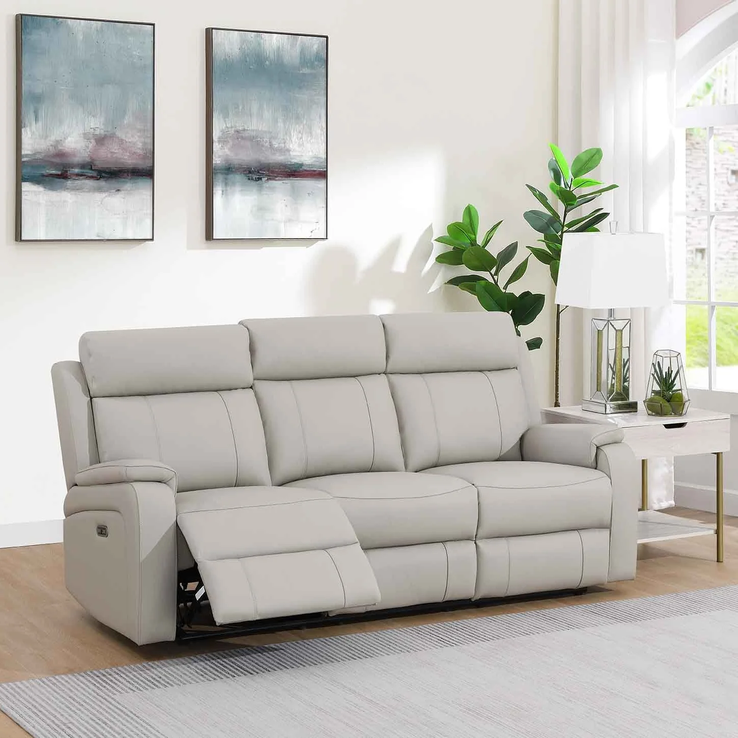 Banbury 3 Seater Sofa Recliner Light Grey - Modern Leather Sofa