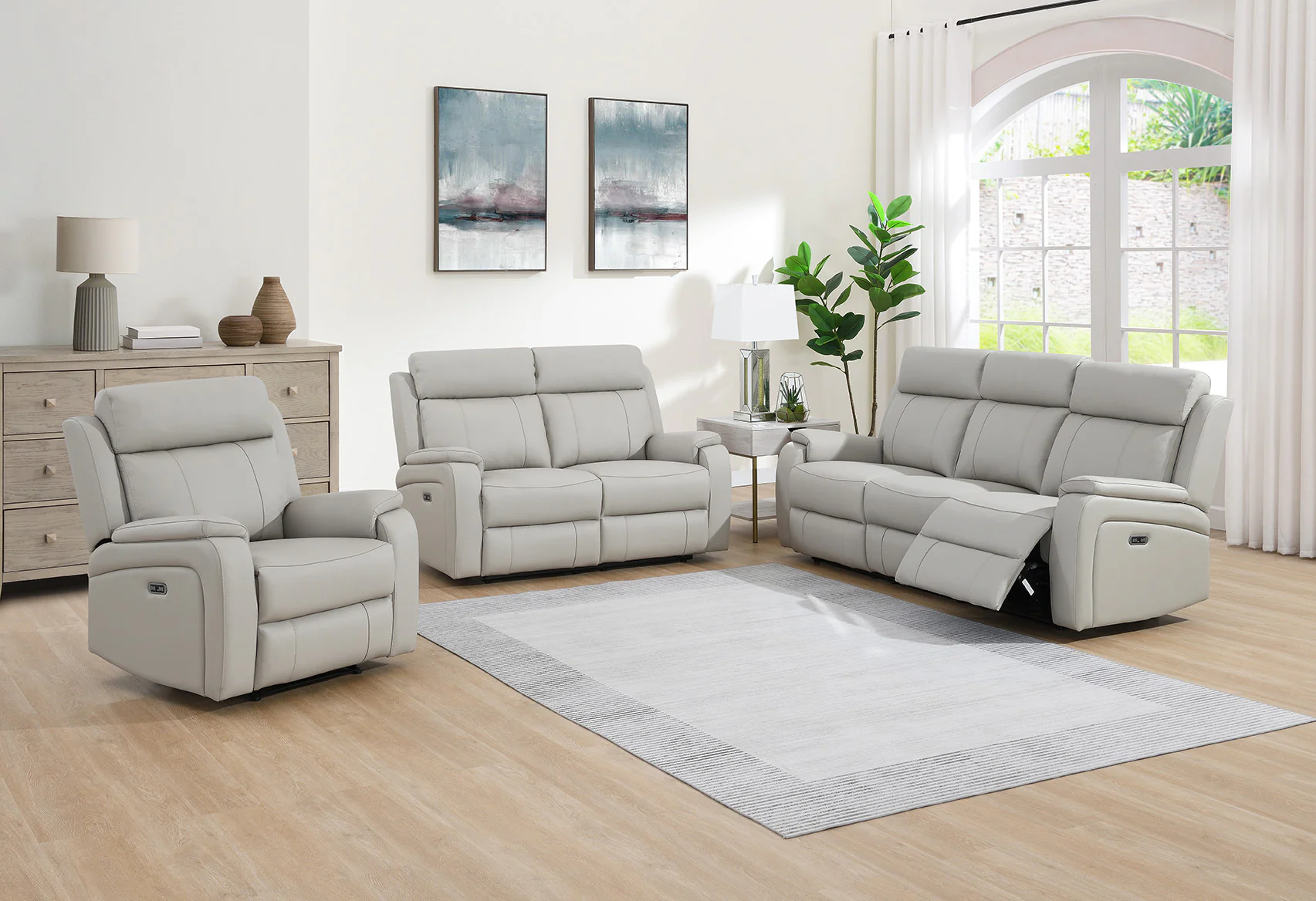 Banbury 3 Seater Sofa Recliner Light Grey - Modern Leather Sofa - Image 3