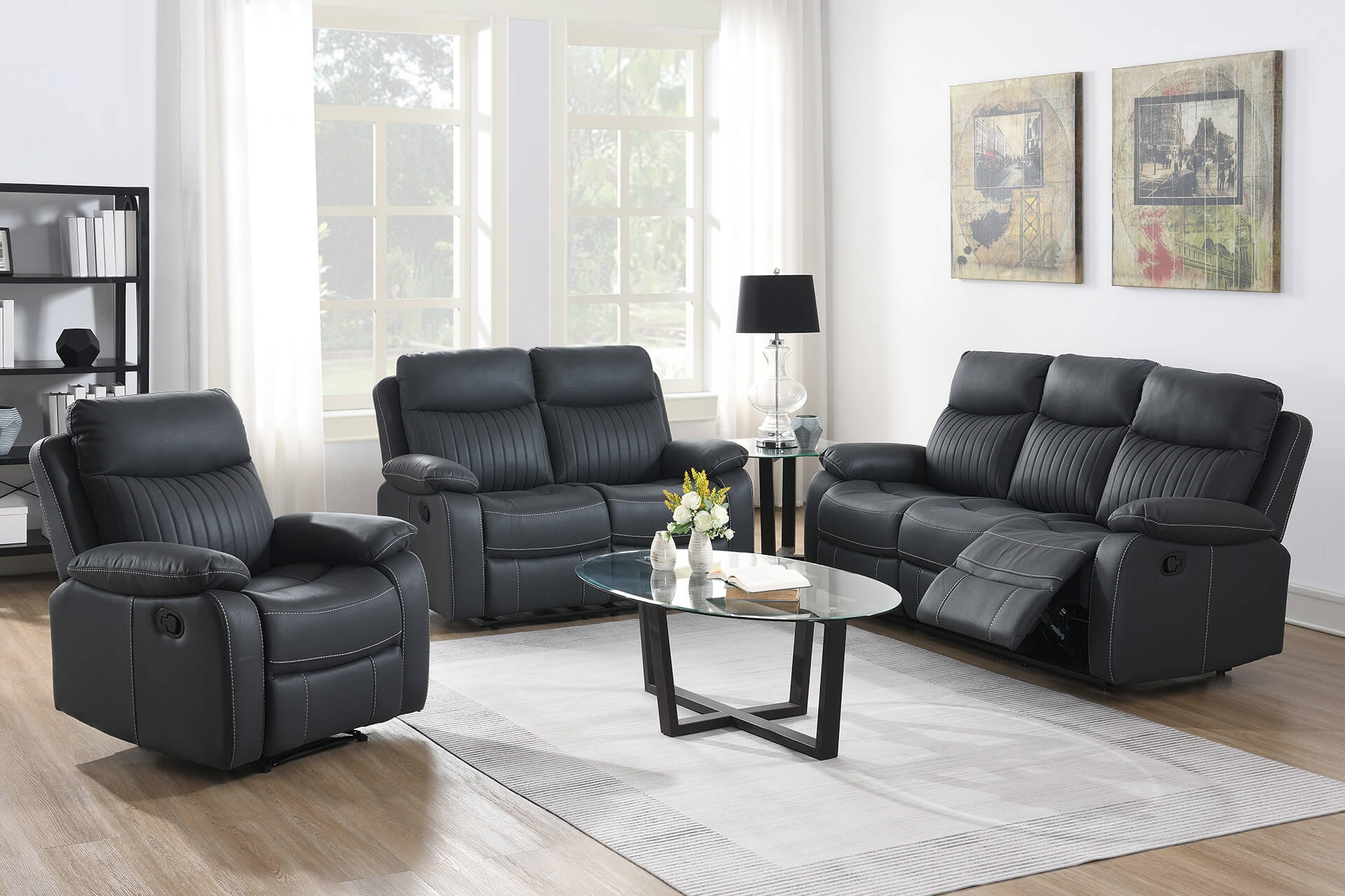 Barkley 3 Seater Sofa Manual Recliner Dark Grey - Image 2