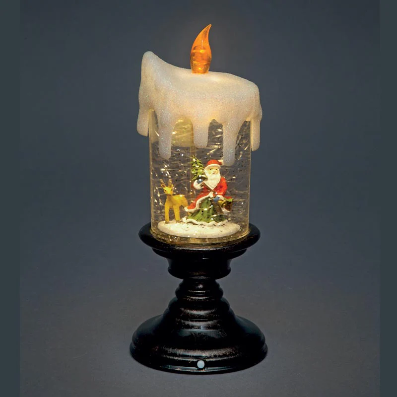 Battery Operated 25cm Water Candle with Warm White  Yellow LEDs Santa Tree Scene
