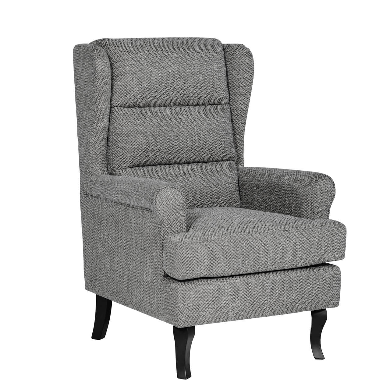 Bertie Accent Chair Grey – Herringbone Fabric Occasional Chair with Solid Wooden Legs for Living Room Furniture