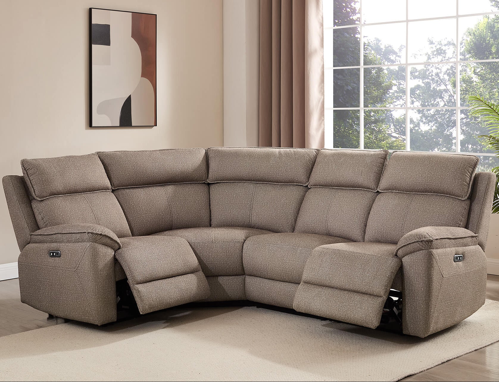 Blaine Corner Sofa Electric Recliner Latte - Sectional Recliner Suite