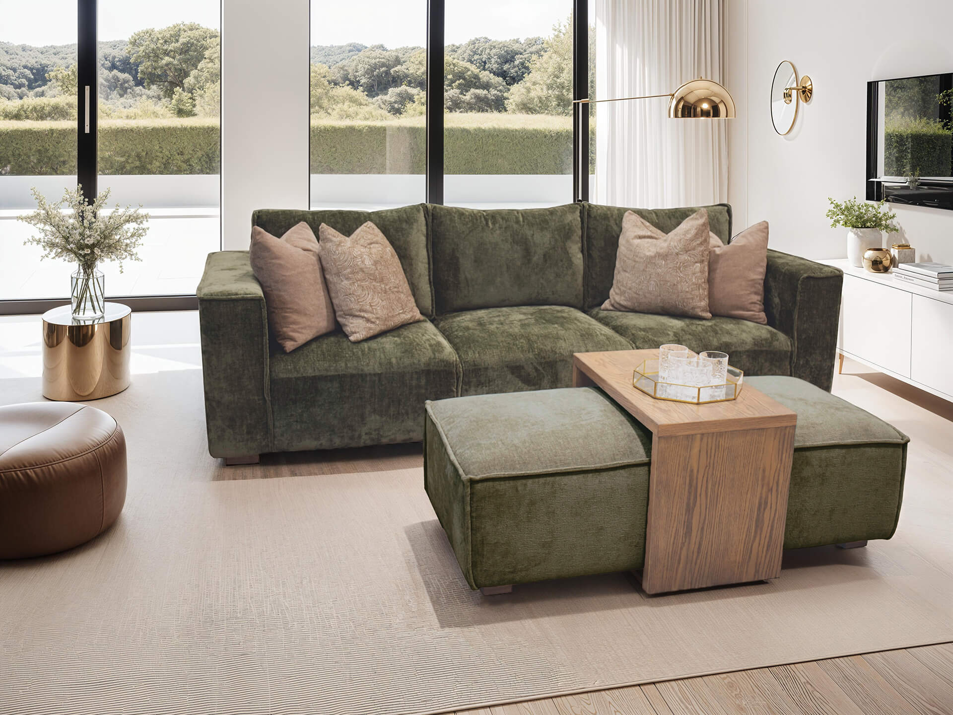 Bodhi Ottoman and Coffee Table Set Olive - Image 6