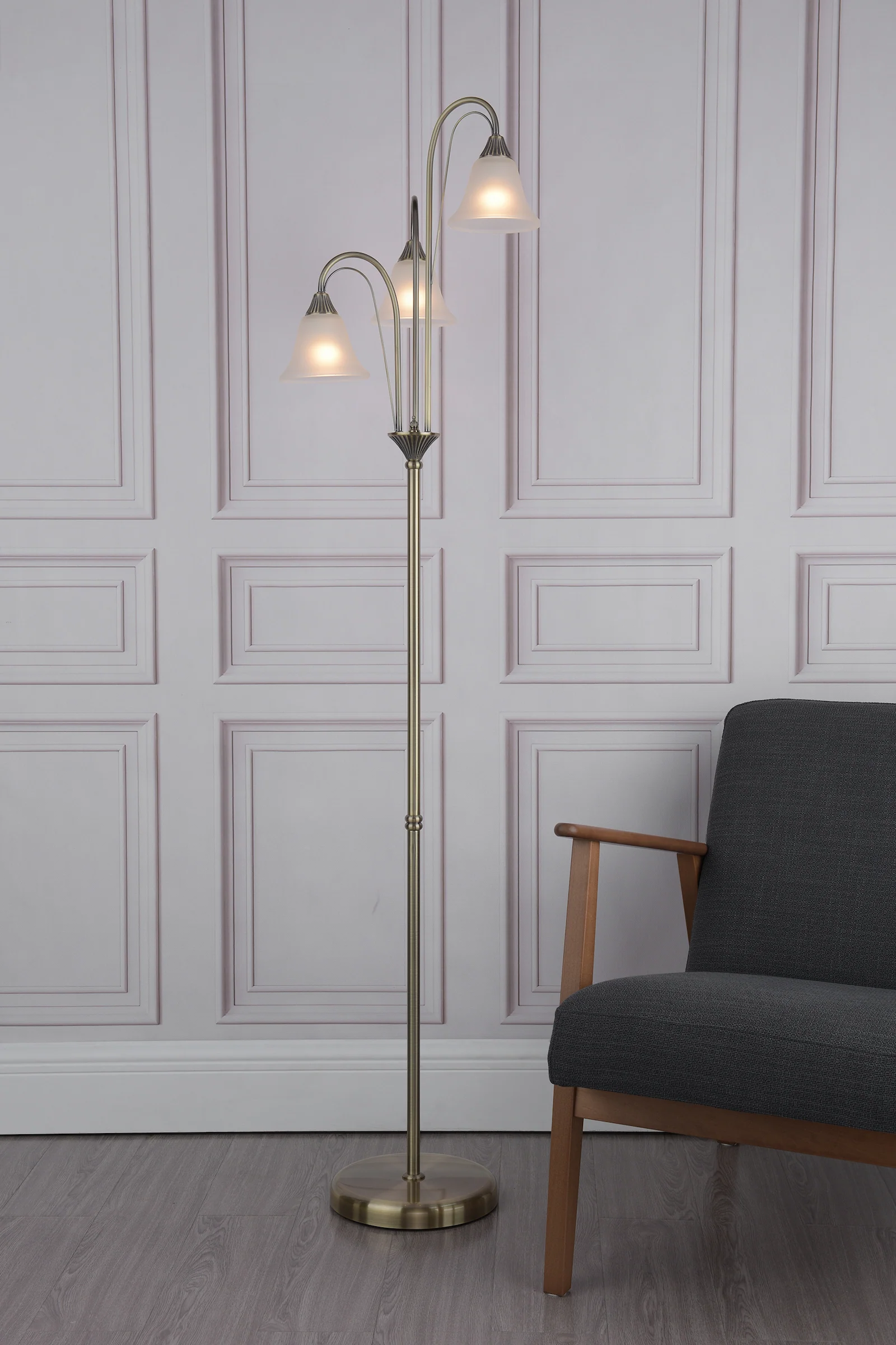 Boston 3 Light Floor Lamp - Antique Brass Lighting Collection - Image 2
