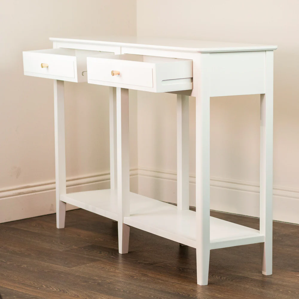Carson Large Wooden Console Table with 2 Drawers – Cream Finish - Image 3