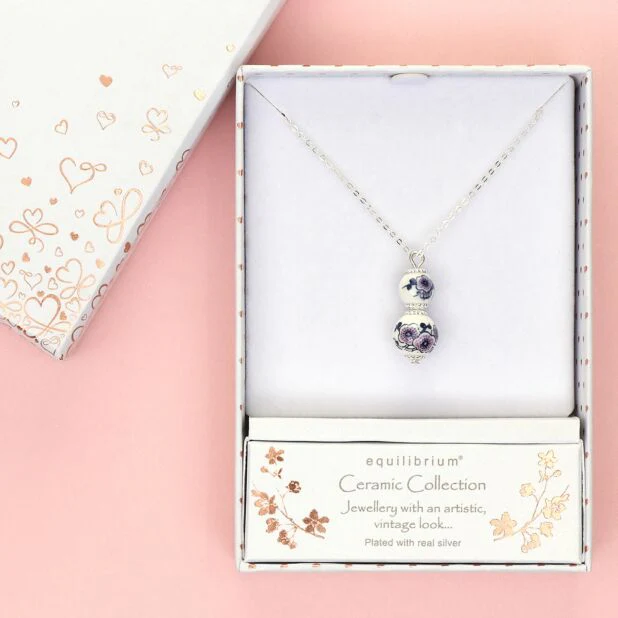 Ceramic Floral Double Silver Plated Necklace - Image 3
