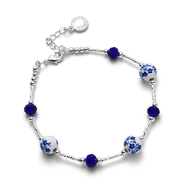 Ceramic Floral Double Silver Plated Bracelet