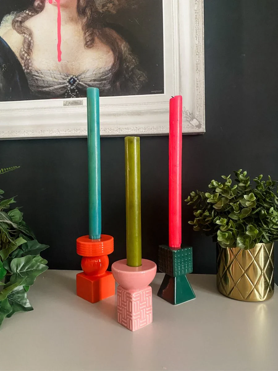 Ceramic Geometric Candle Holder Green - Image 3