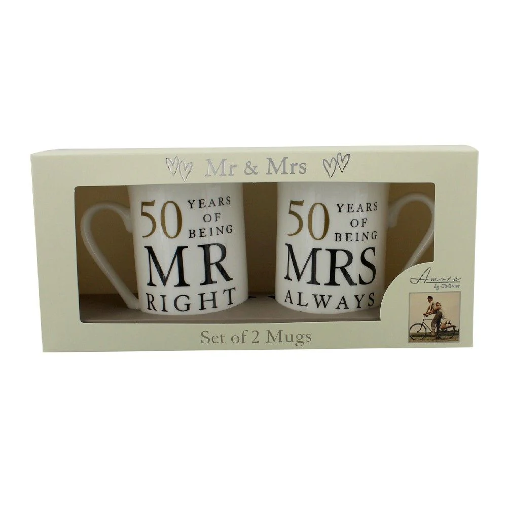 Ceramic Mug Set  Mr Right  Mrs Always Right 50 Years - Image 2