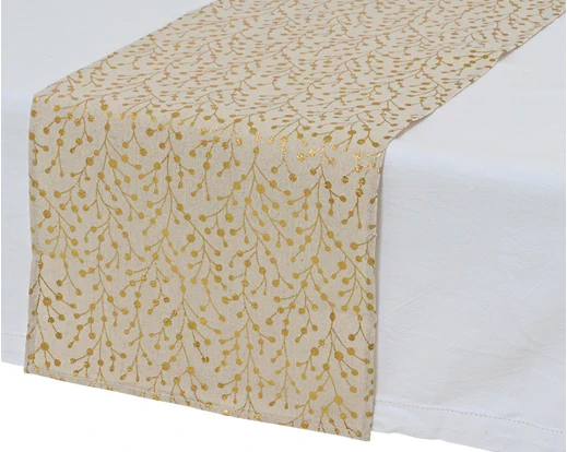 Christmas Tablerunner Polyester Linen Foil Berry Print - Image 3