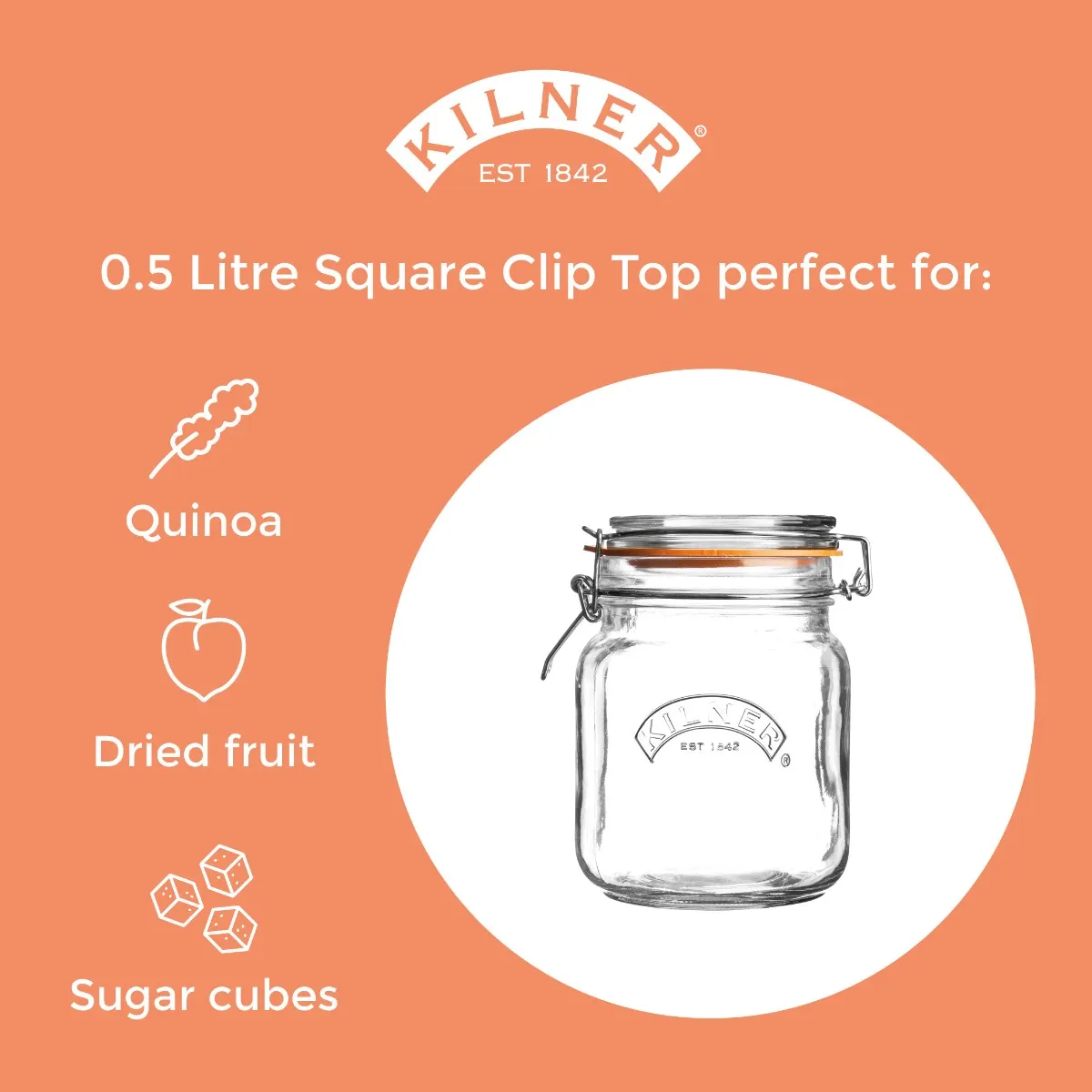 Clip Top Square Jar 0.5 Litre - Image 3