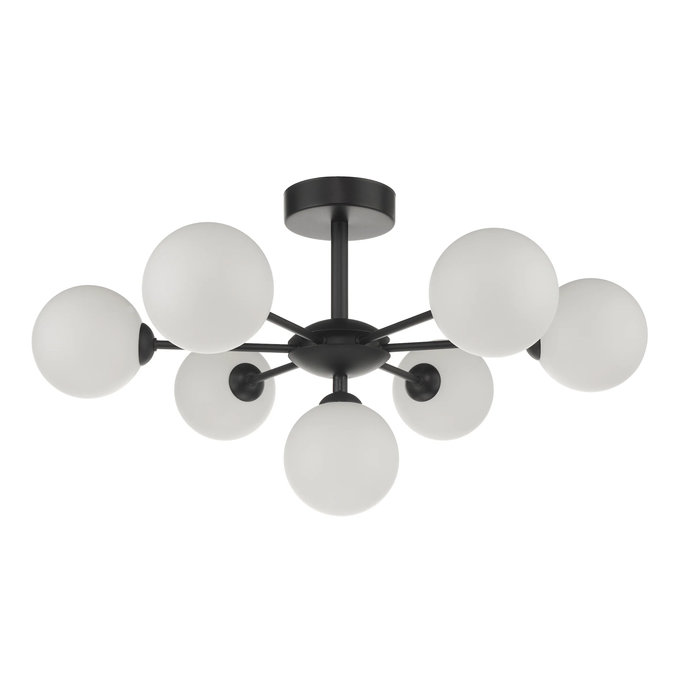 Cohen 7 Light Pendant Matt Black/Opal Glass - Ceiling Pendant Light - Image 2