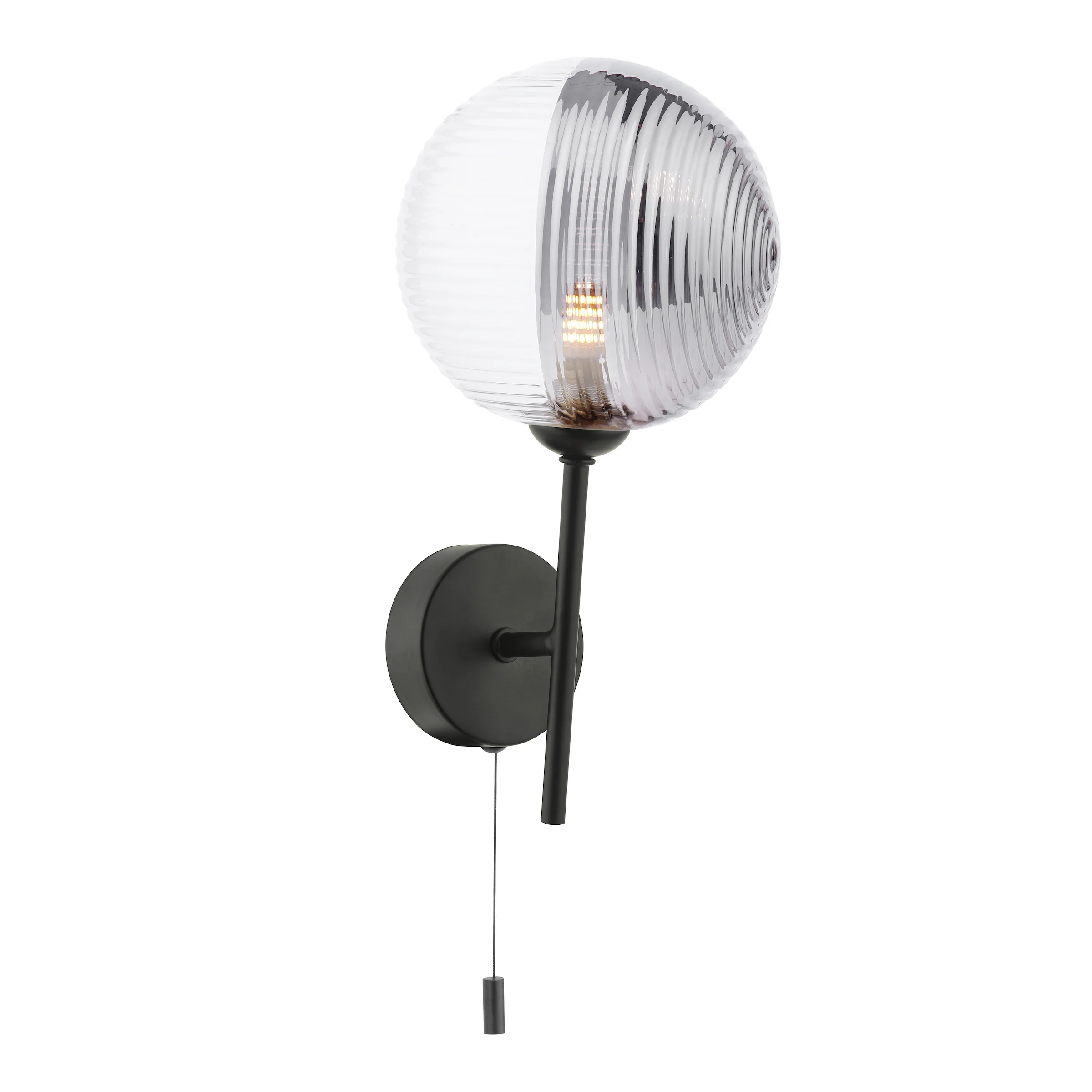 Cohen Wall Light Black With Smoked/Clear Ribbed Glass
