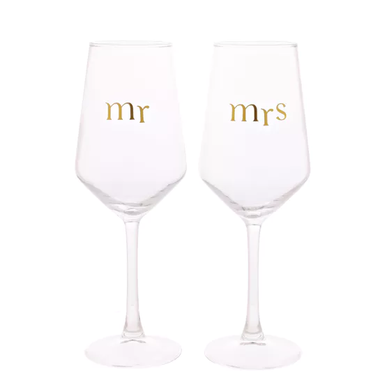 Confetti Set of 2 Wine Glasses - Mr & Mrs