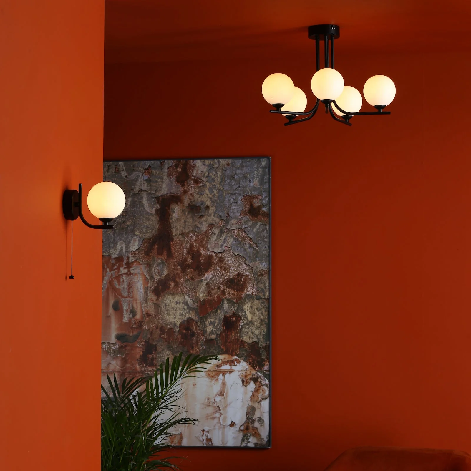 Cradle 5 Light Semi-Flush Black/Opal Glass - Ceiling Lighting Collection