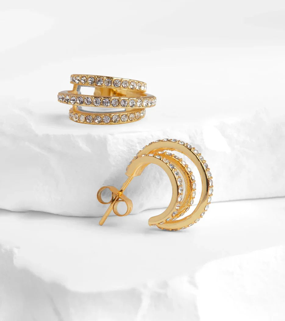 Crystal Triple Band Hoop Earrings - Image 3