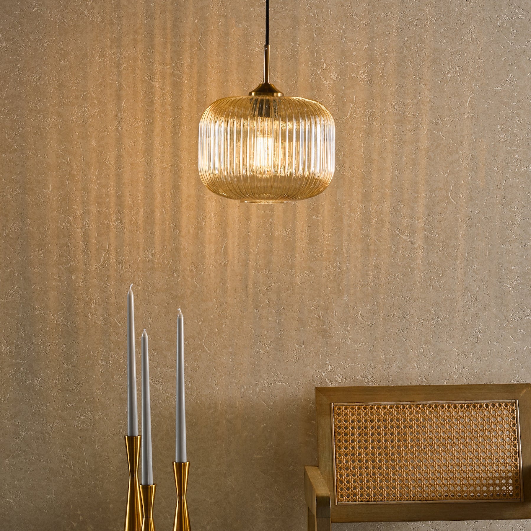 Demarius Pendant Natural Brass/Amber Glass - Ceiling Light Decor