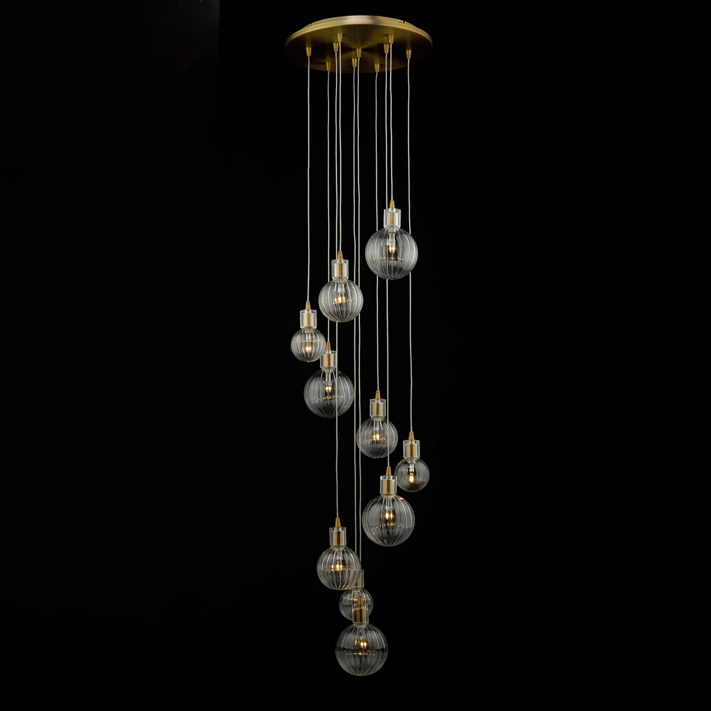 Dita 10 Light Cluster Pendant Brass & Glass - Antique Brass Lighting Collection