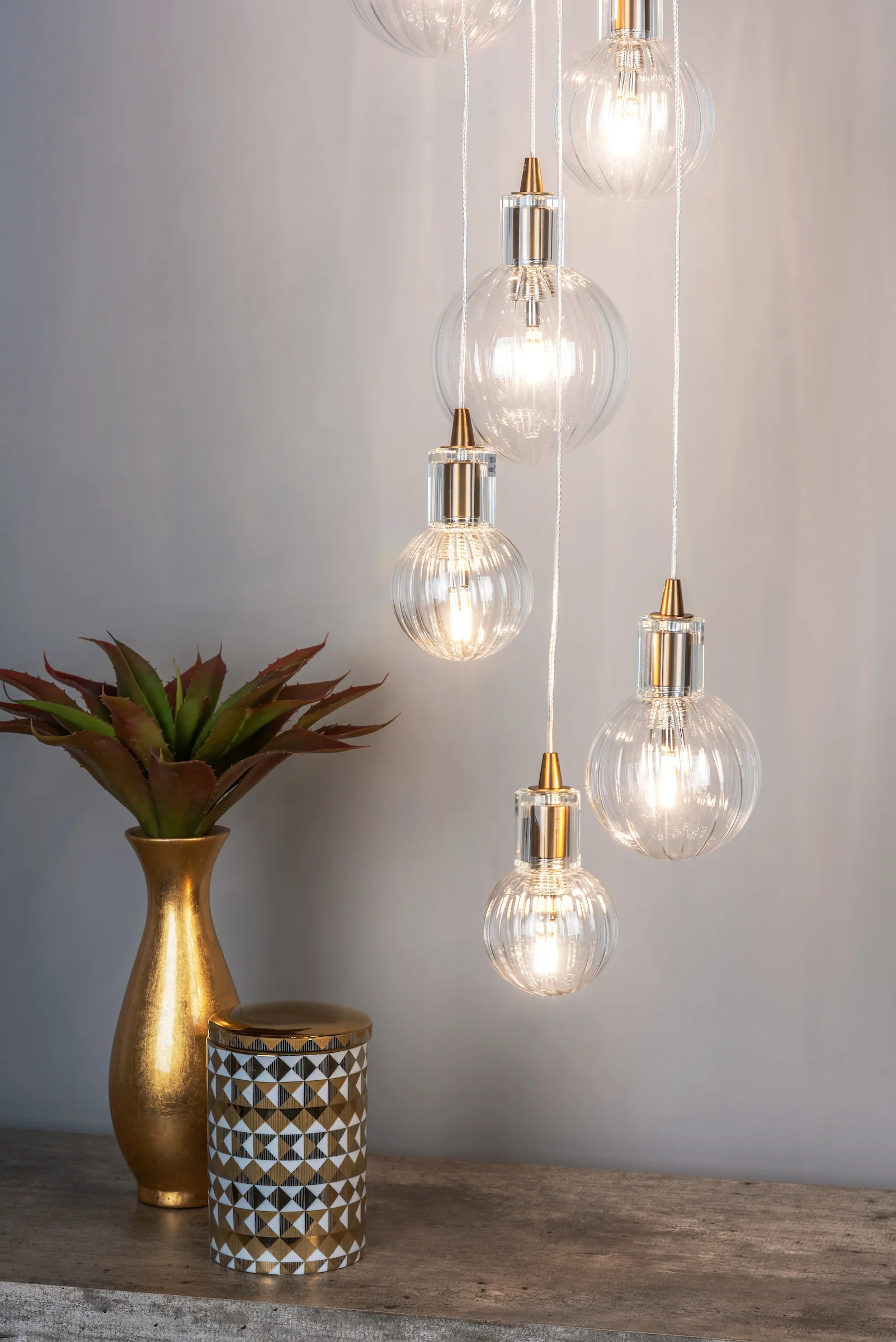 Dita 10 Light Cluster Pendant Brass & Glass - Antique Brass Lighting Collection - Image 4