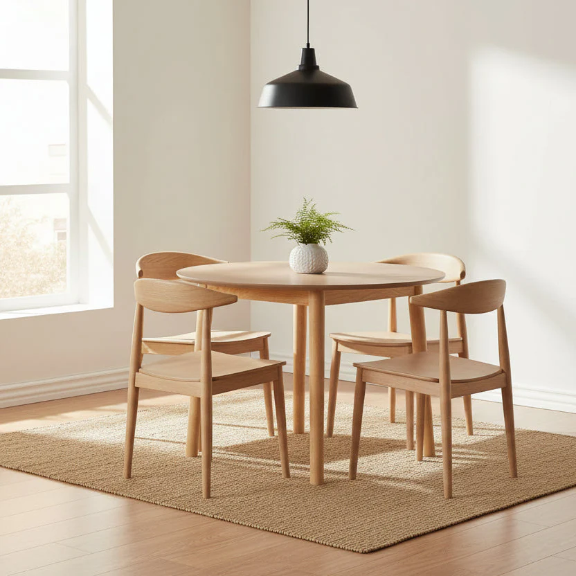 Doolin Round Dining Table 90 cm Natural Oak Wooden Dining Table for Small Dining Rooms - Image 2