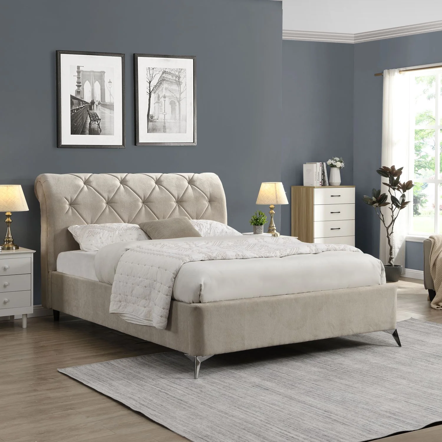 Evan Double Ottoman Bed Beige
