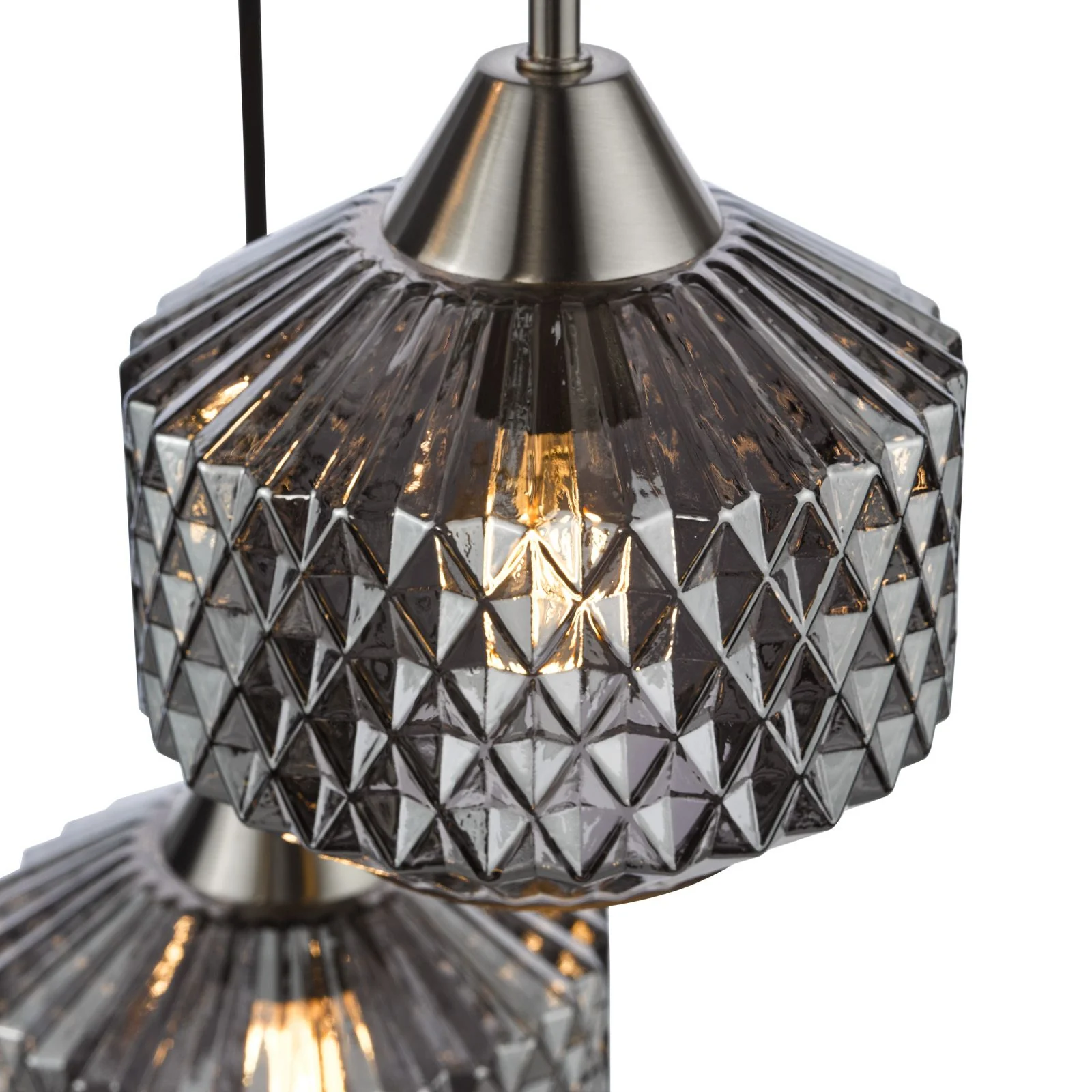 Fabrienne 3 Light Cluster Pendant Satin Nickel and Smoked Glass - Image 2