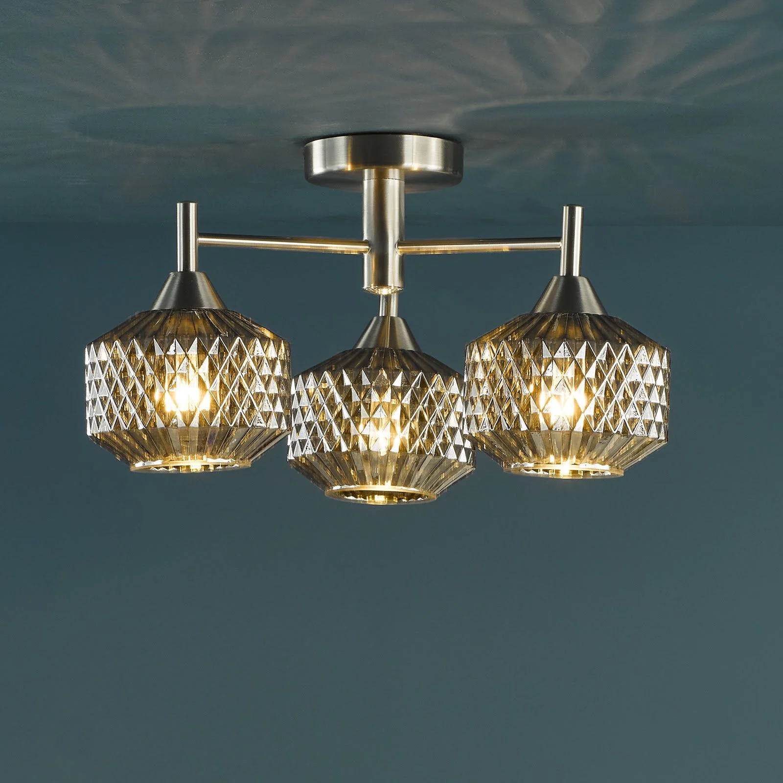Fabrienne 3 Light Semi-Flush Satin Nickel and Smoked Glass - Image 3