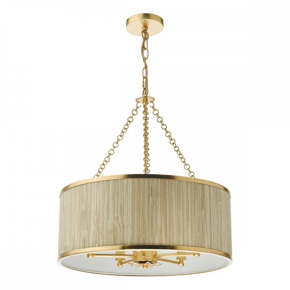 Fenella 8 Light Pendant Gold Leaf and Seagrass Shade