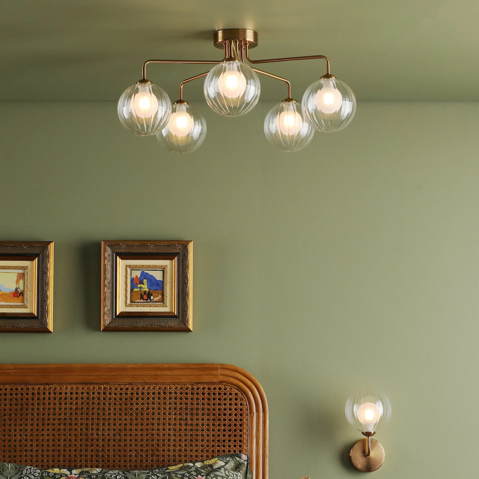 Feya 5 Light Semi Flush Antique Bronze With Clear/Opal Glass - Home Decor Lighting