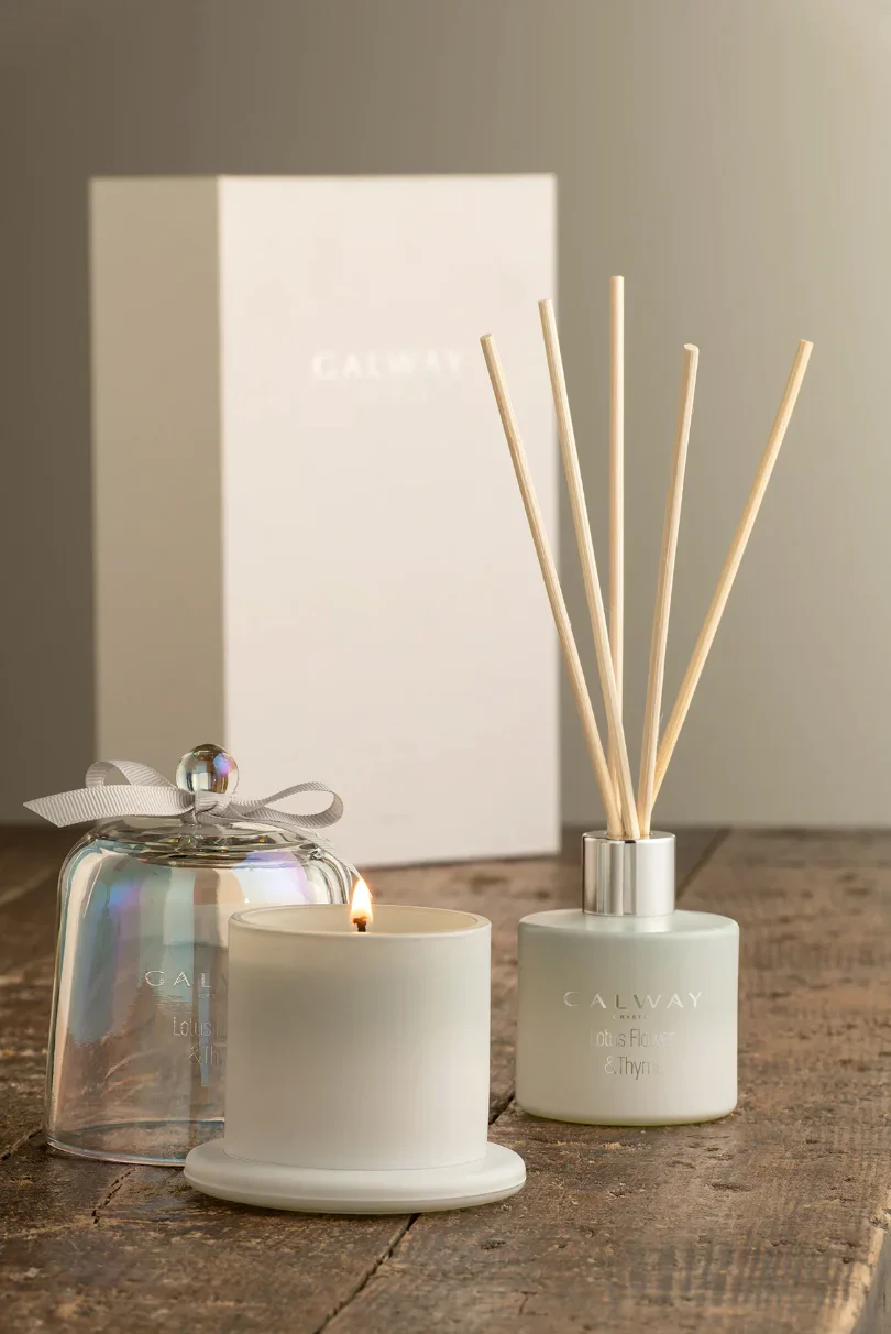 Galway Crystal Lotus Flower & Thyme Luxury Diffuser & Candle Set – Fargarance - Image 2