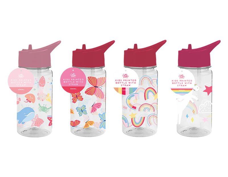 Girls Printed Bottle With Straw 400ml