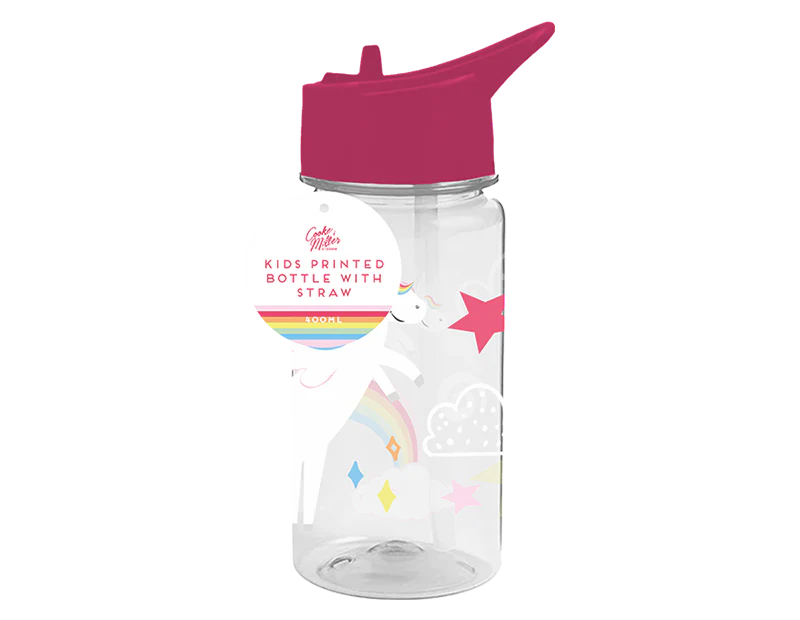 Girls Printed Bottle With Straw 400ml - Image 2