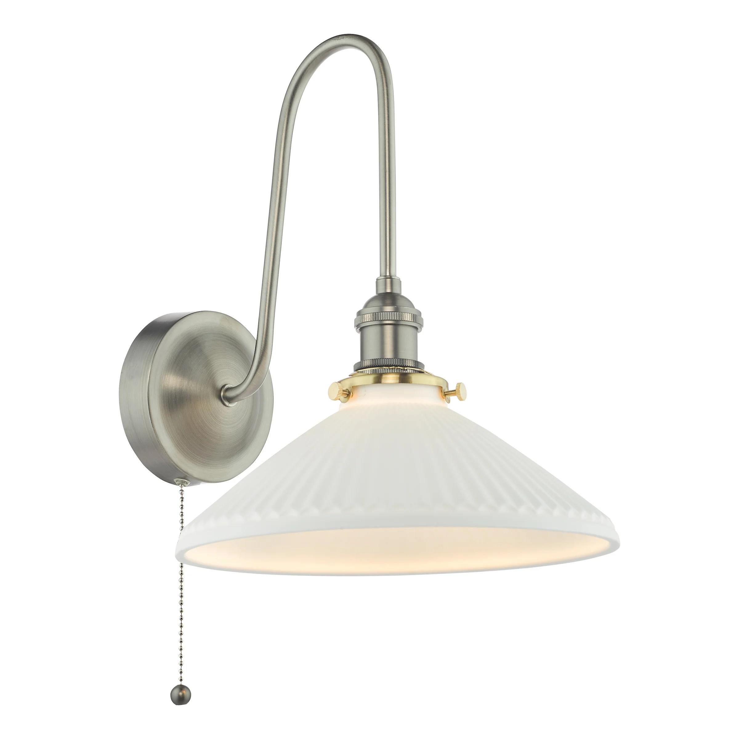 Hadano Wall Light Antique Chrome & White Shallow Ceramic Shade - Home Lighting - Image 2