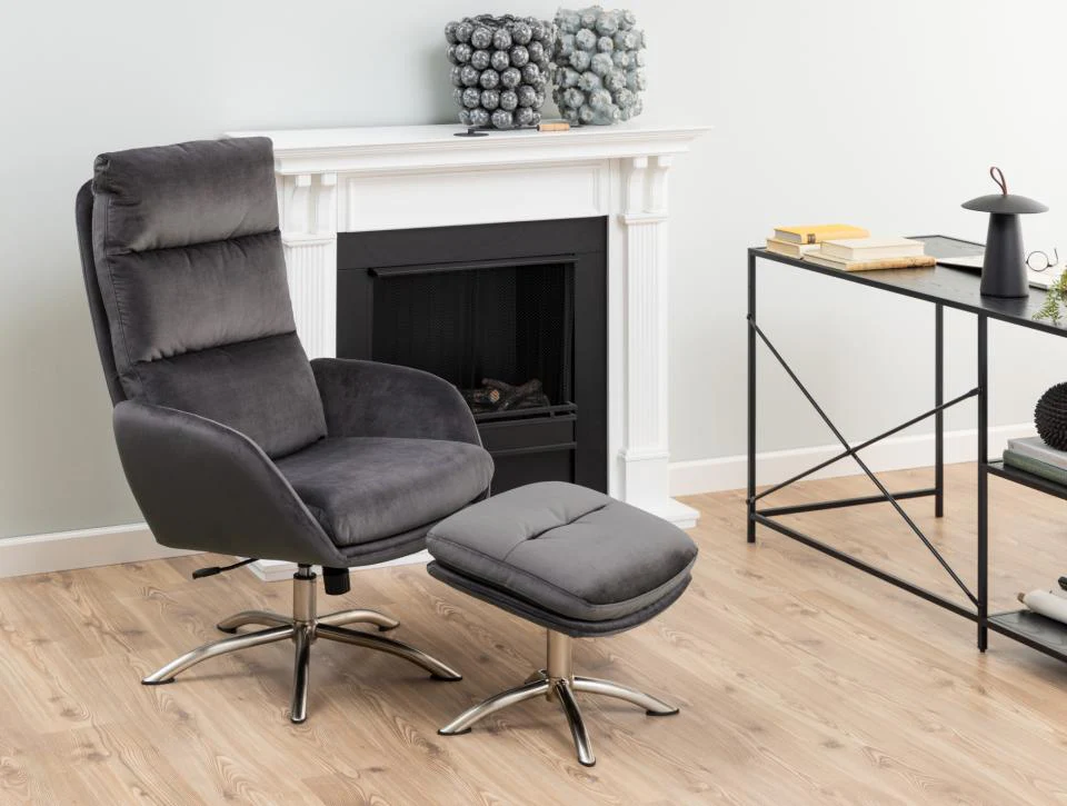 Haddam Recliner And Footstool Dark Grey - Image 9