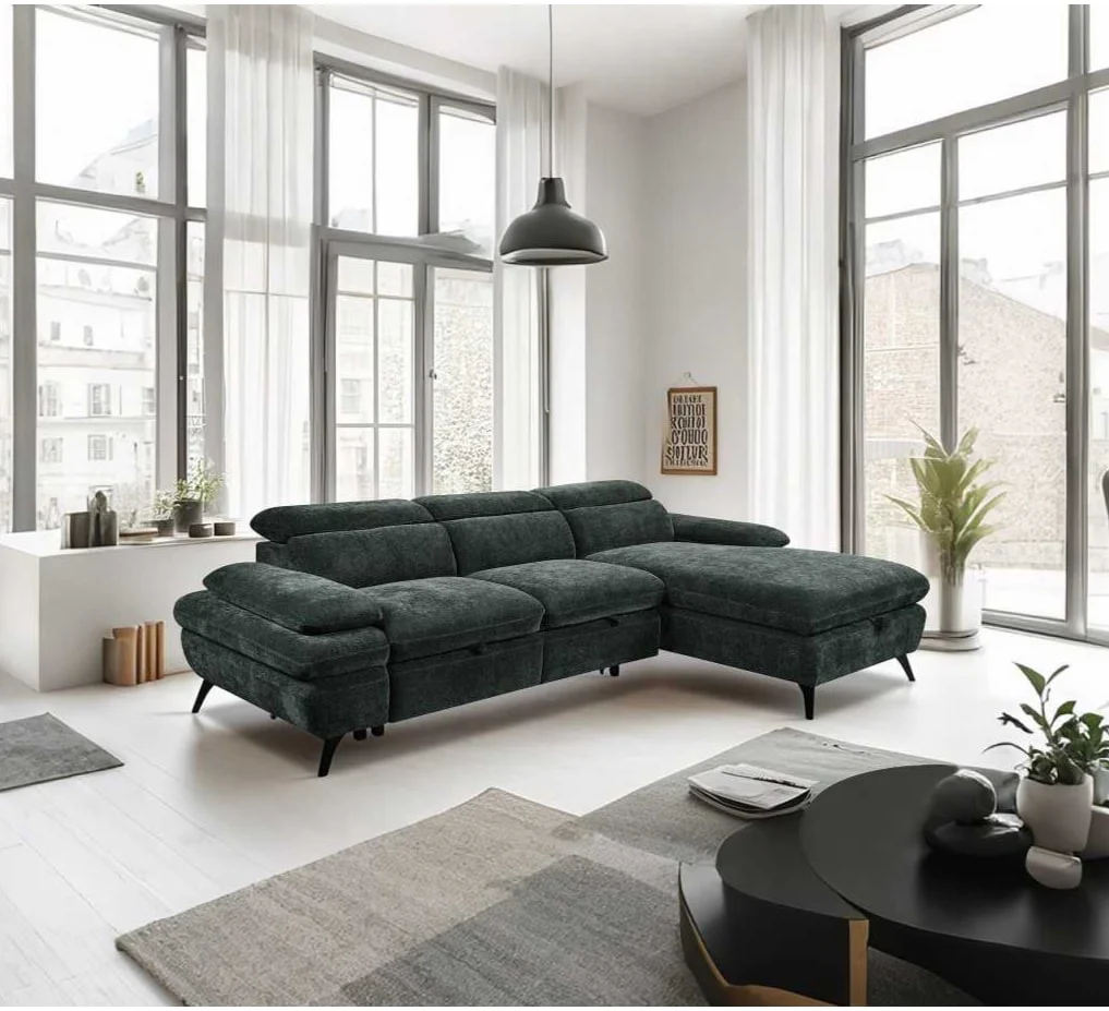 Hannah Corner Sofa Bed RHF Green