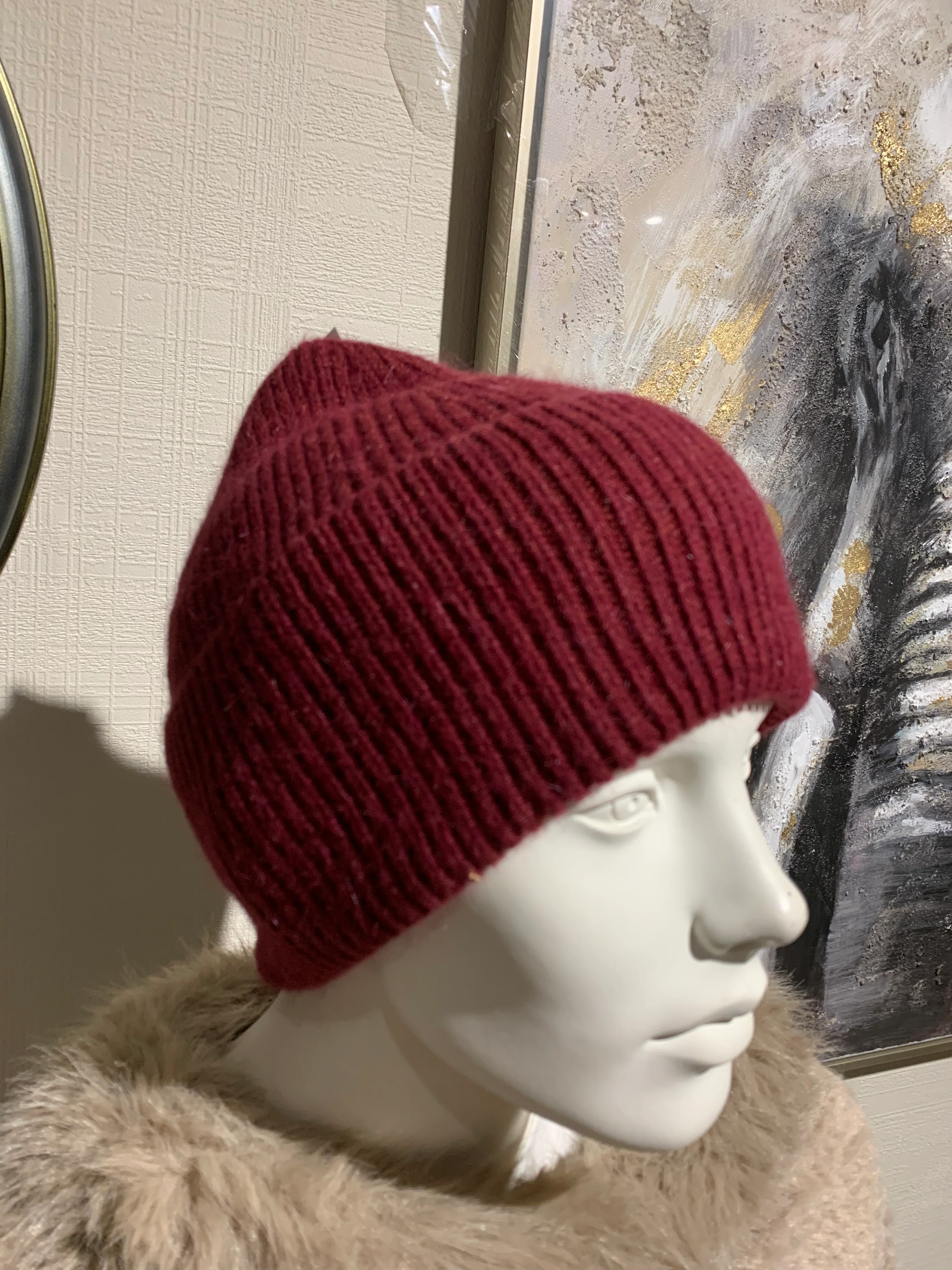 Burgundy Knitted Hat – Warm Wool & Cashmere Winter Hat - Image 2