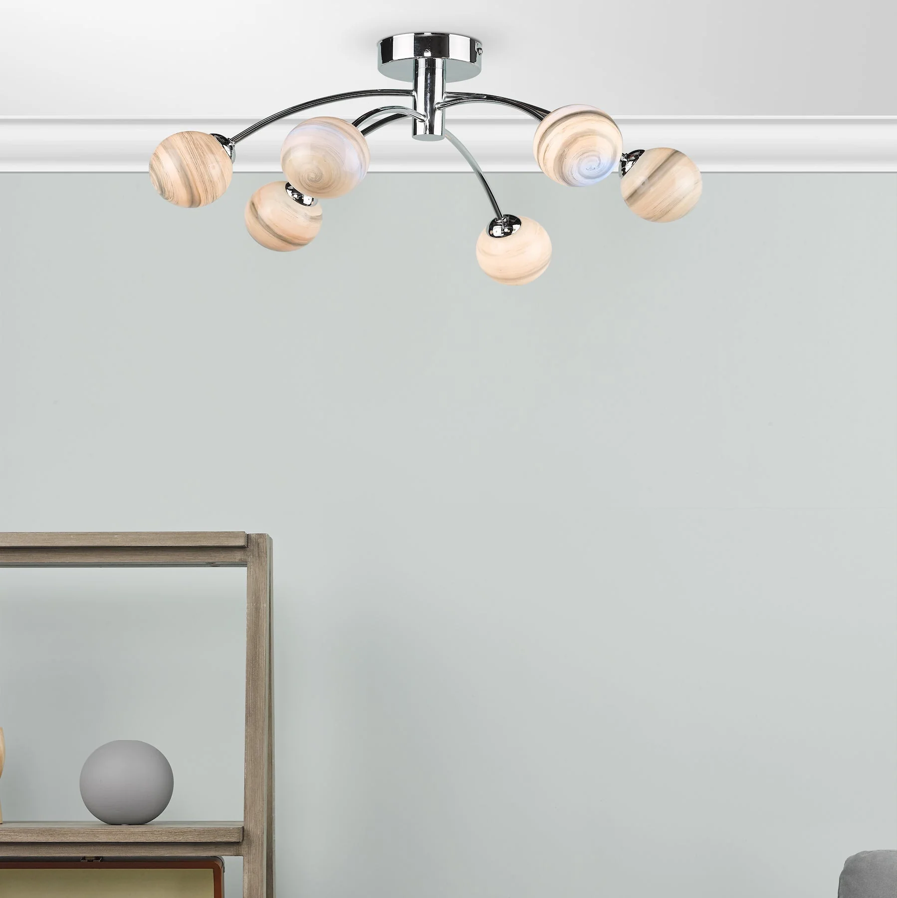 Izzy 6 Light Semi Flush Chrome/Planet Style Glass - Modern Lighting