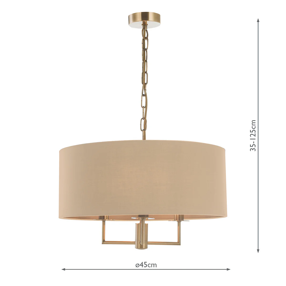 Jamelia 3 Light Pendant Antique Brass & Taupe - Image 3