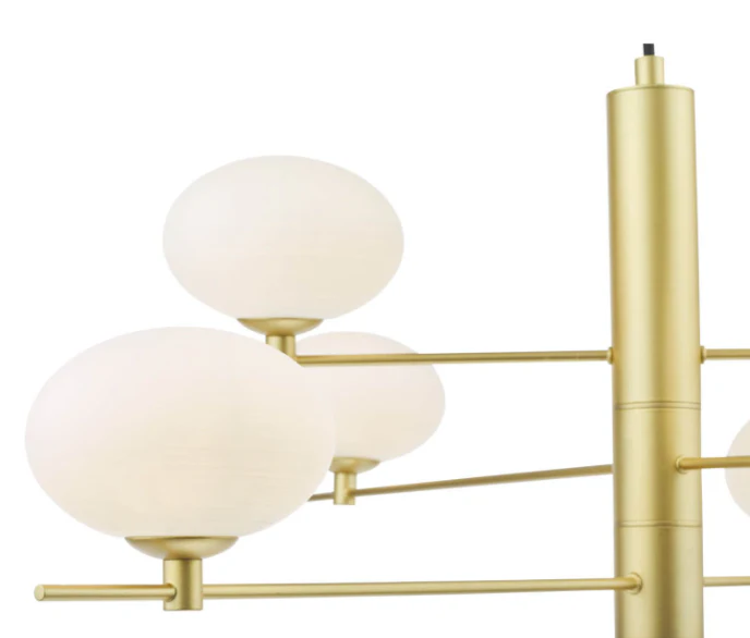 Jasper 6 Light Pendant Satin Gold Ceiling Light, Mid Century Pendant Light with Opal Glass Shades - Image 2